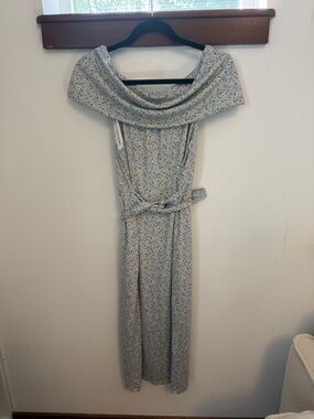 Light Blue Floral Off-Shoulder dress maternity